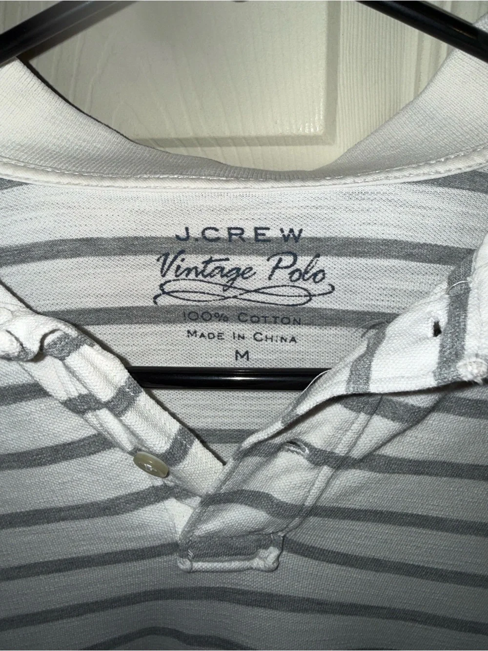 J. Crew White and Gray Striped Short-Sleeve Polo